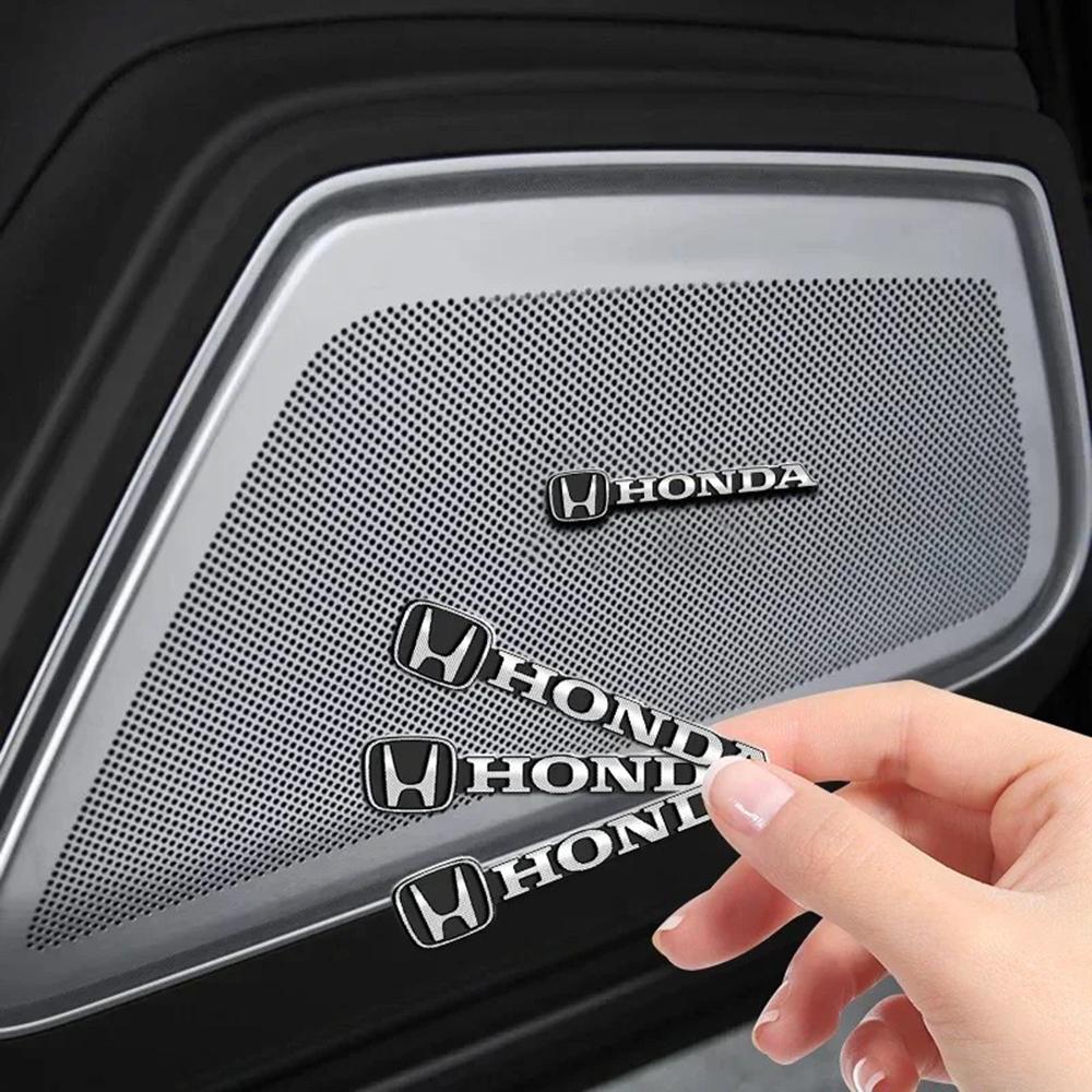 4pcs Car Audio Decoration Sticker Logo Premium Self-adhesive Car Interior Badge N4 Metallic Texture Decal for All Honda Models