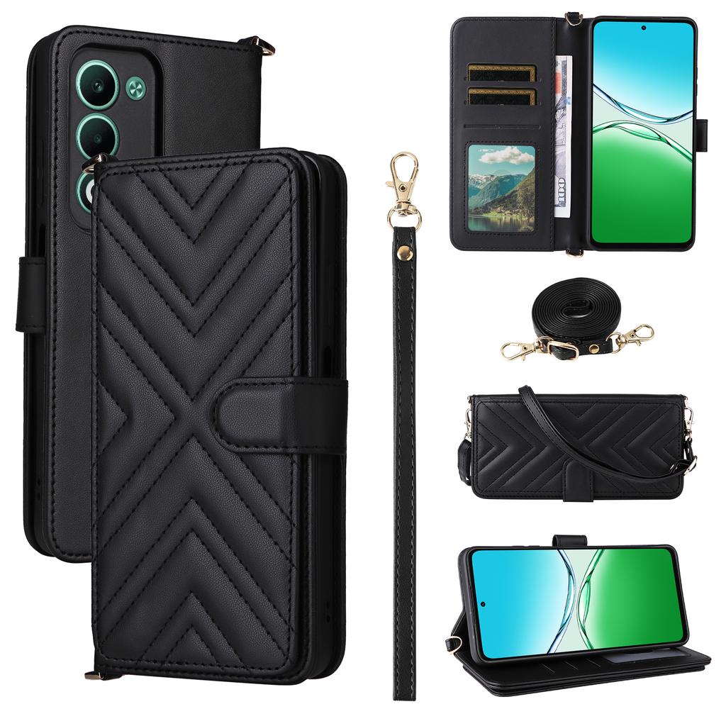 Чехол для Oppo A5 5G/4G/A5m с плечевым/кистевым ремешком Кожаный чехол для телефона Подставка Кошелек