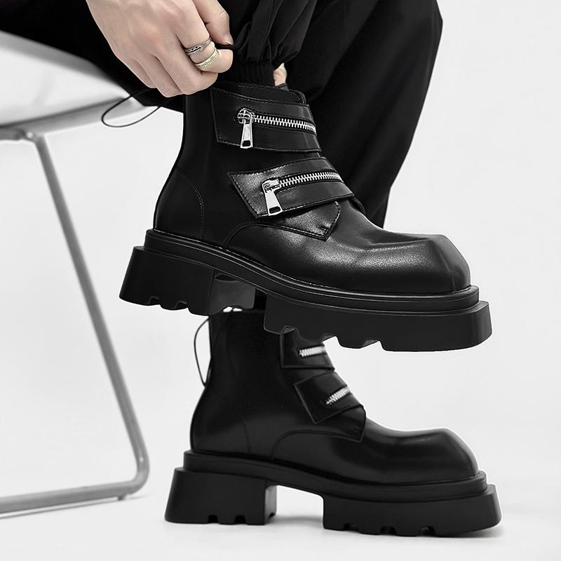 Модные ботинки Дерби черного цвета для мужчин Модные ботинки на толстой подошве с увеличением роста Стиль для активного отдыха, вечеринок, на каждый день, трендовая молодежная кожаная обувь, горячая