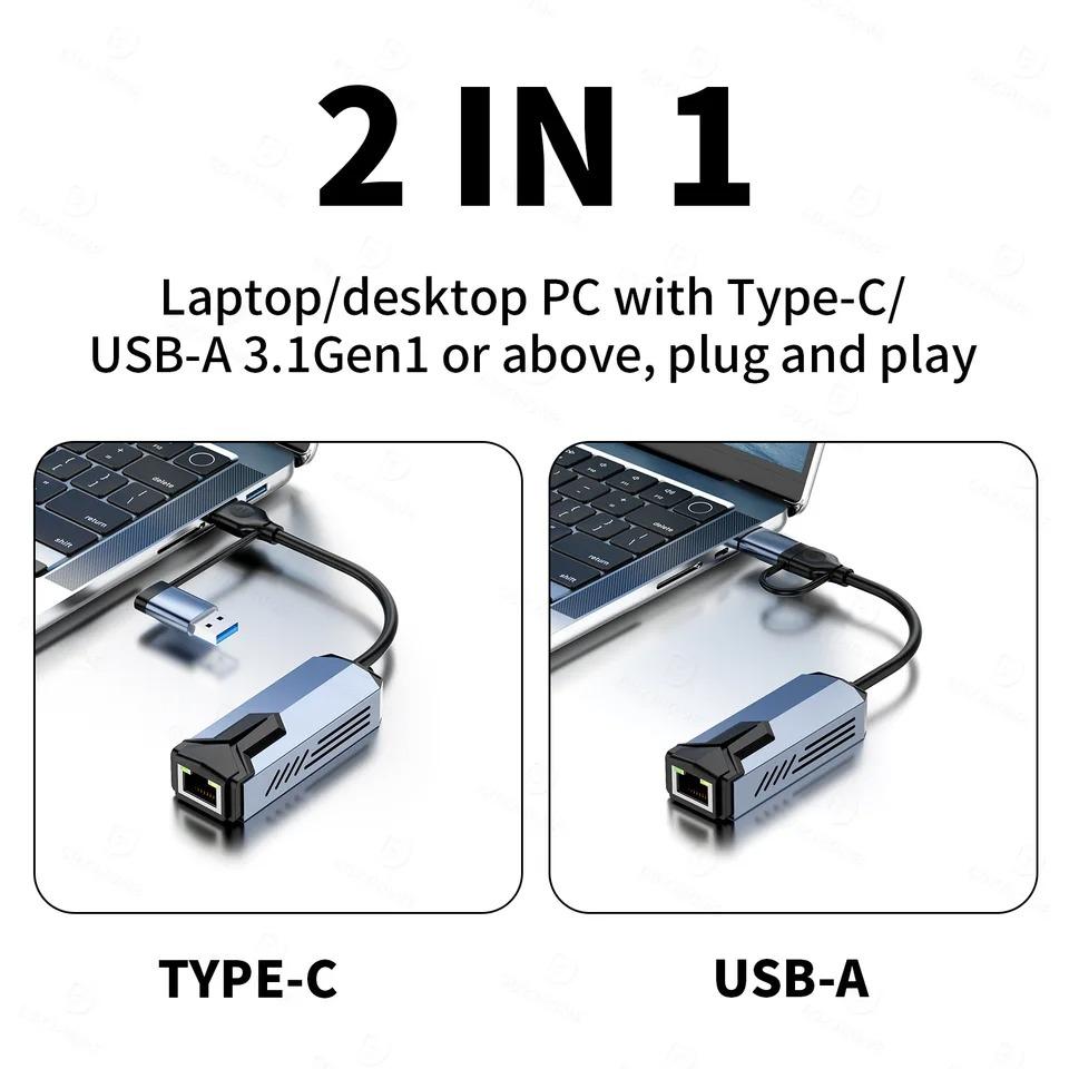 USB to Ethernet Adapter 5Gbps Type C (Thunderbolt 4/3 Compatible) to RJ45 Network Card Compatible for NAS Macbook Laptop