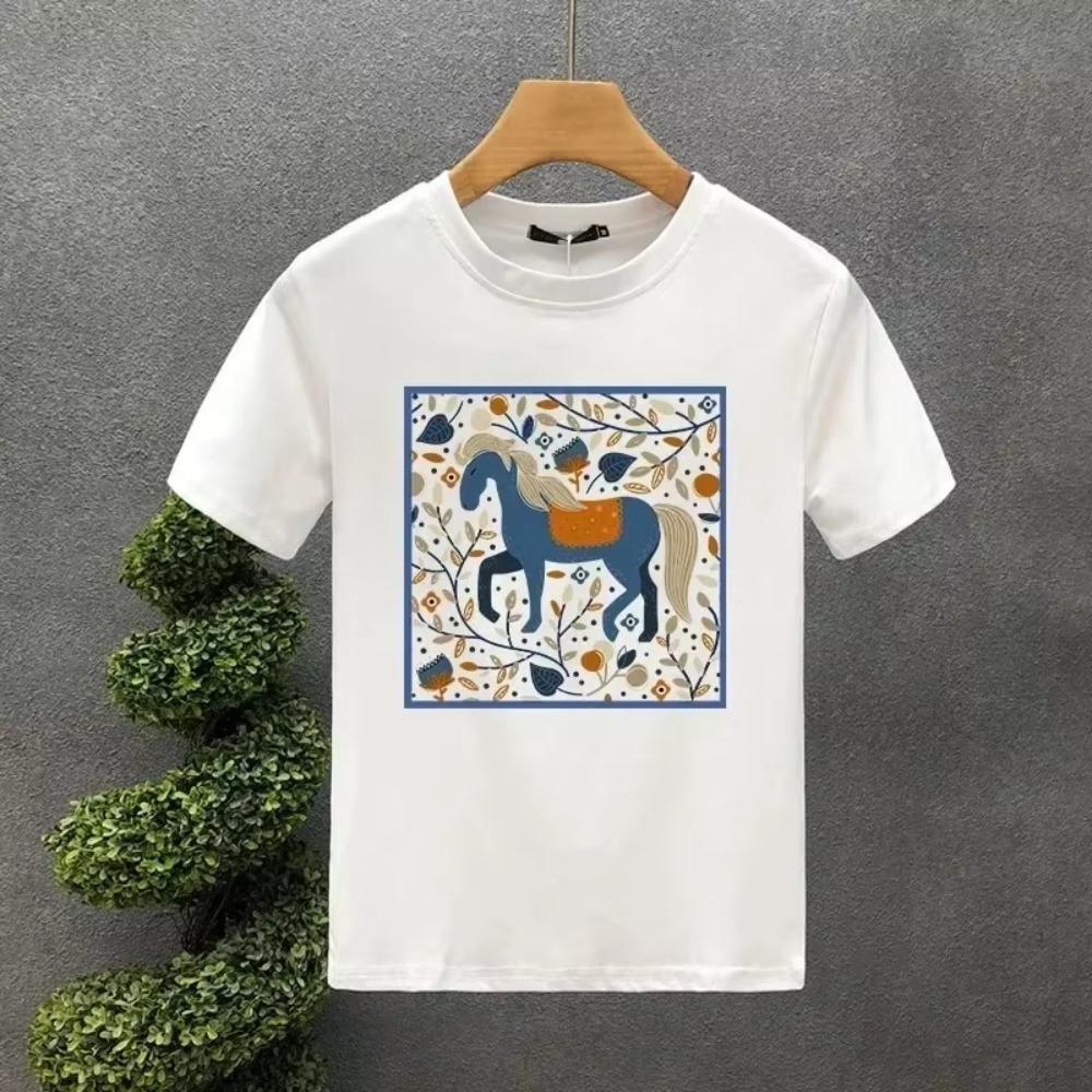 Cute Horse Style Luxury Brand Cotton Letter Print Couple T-Shirt Summer Harajuku MenWomen Short Sleeve T-shirt Men's Clothing