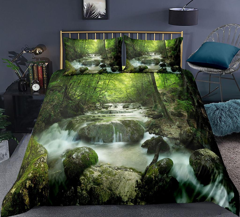 Комплект пододеяльников Nature Waterfall Flowing Down The Rocks Cascade Valley Image Декоративный комплект постельного белья из полиэстера с наволочкой