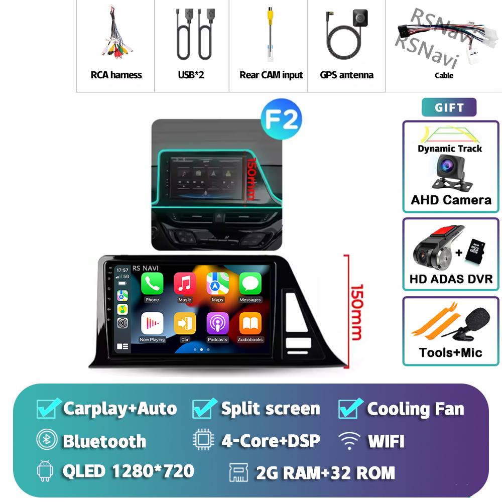 Android 14 Carplay Auto Для Toyota C-HR 2016 - 2020 Автомагнитола Мультимедийный DVD-стерео 360 Камера Навигация Видео AI Голосовое управление