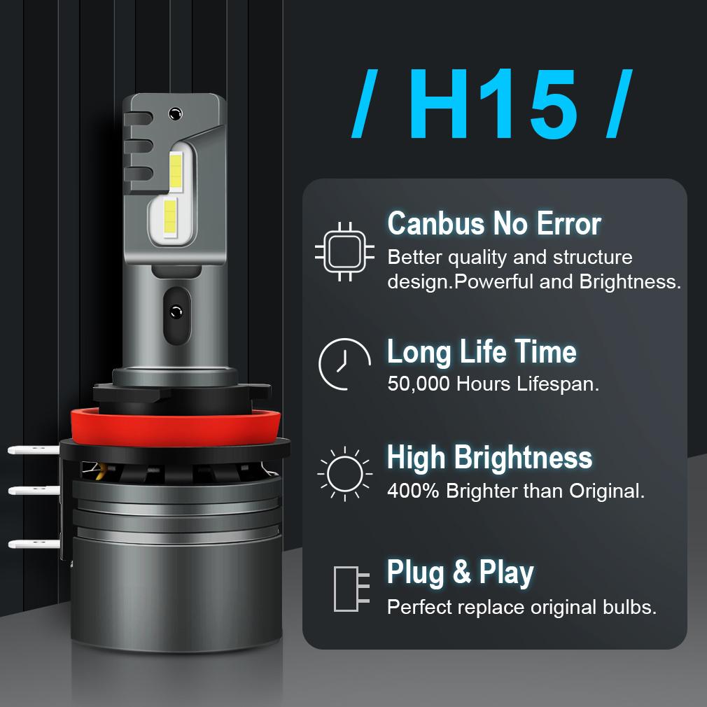 2 шт. Canbus H15 LED с ДХО и дальним светом фар 12 В Автомобильные лампы 6000K Супер белый Турбо H15 Лампа дневного света 20000 лм
