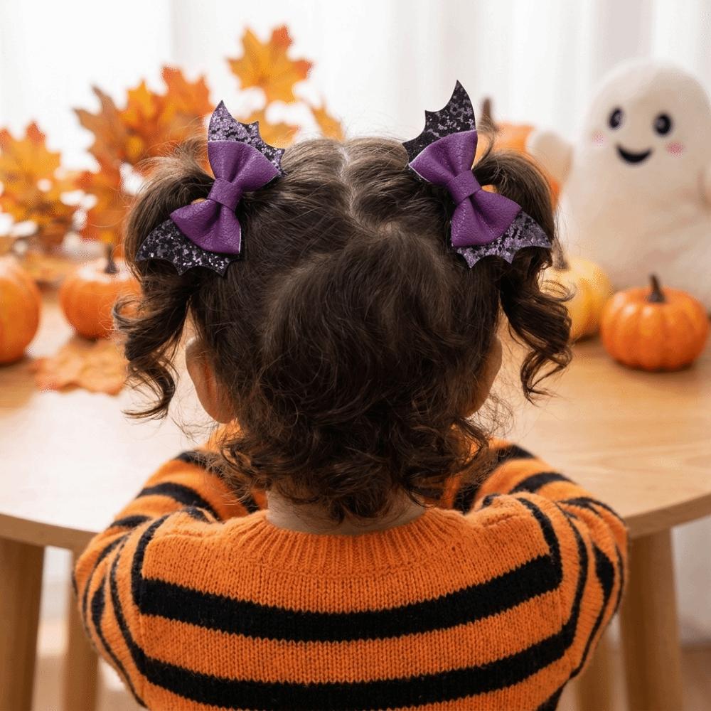 2 pcs/set Double Layered Halloween Barrettes Bow Sequins Hairpin Bat Wing Hair Clips Girl