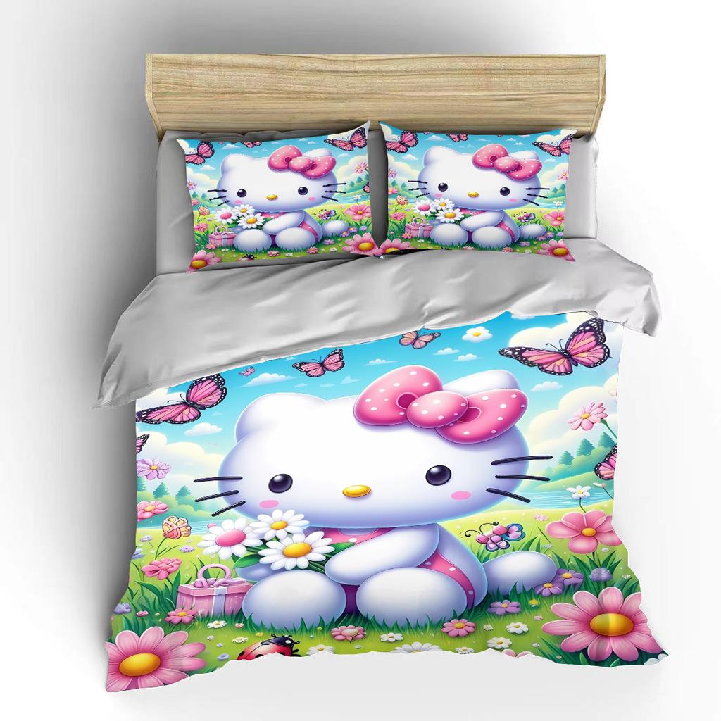Sanrio Hello Kitty Постельные комплекты Милый пододеяльник Покрывало Пододеяльник Наволочка Набор из 2-3 предметов Украшение комнаты