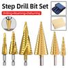HSS Titanium Step Drill Bit 3Pcs Spiral Straight Groove 1/4 Hex Shank Metal Wood Hole Cutter Cone Core Drilling Power Tools