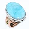 Двухцветное подарочное кольцо из чистого серебра 925 пробы с натуральным драгоценным камнем Ларимар S.7 p4O40