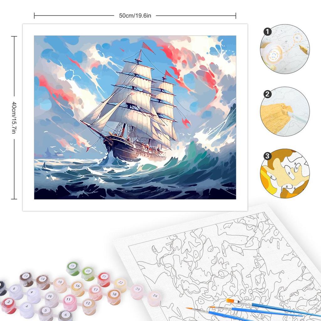 Рамка для рисования лодки по номерам для взрослых, наборы для начинающих, раскраска по номерам, поделки своими руками, ручная работа для украшения дома, 40x50 см