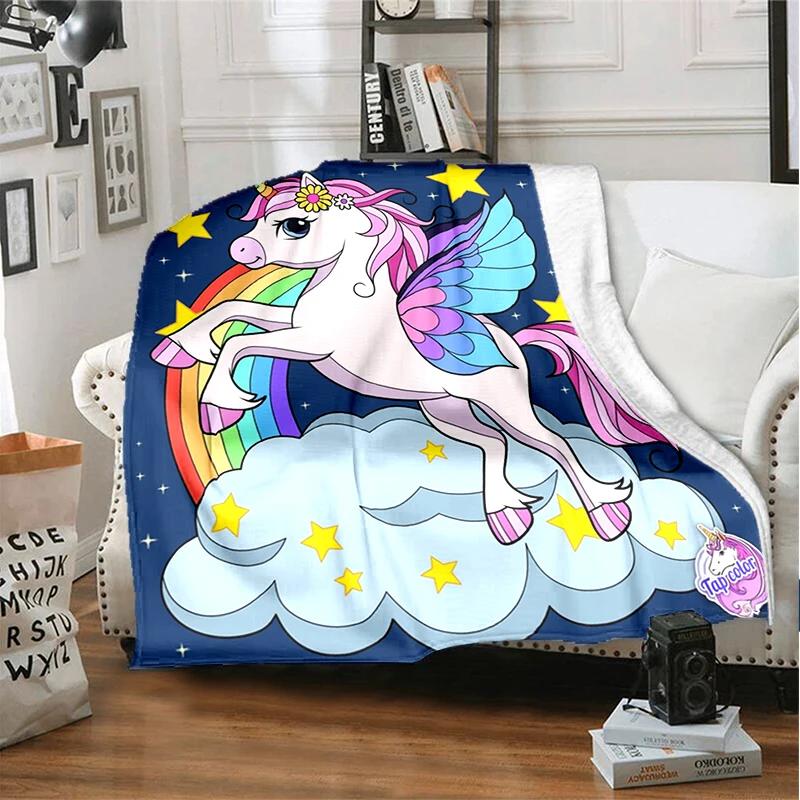 3D cartoon fantasy unicorn warm and soft linen blanket cover suitable for living room, bedroom, bed, sofa, hiking, leisure