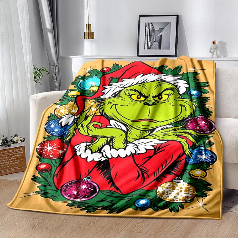 1Pc Grinch Christmas Ornament Blanket Soft And Comfortable Casual Warm Camping Travel Christmas Halloween Gift M921620
