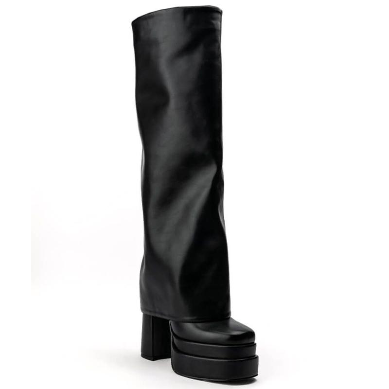 Модные оранжевые сапоги IPPEUM на платформе, высокие сапоги на блочном каблуке, туфли y2k, Plataforma botas bratz mujer, ярко-розовые сапоги с откидной крышкой для женщин.