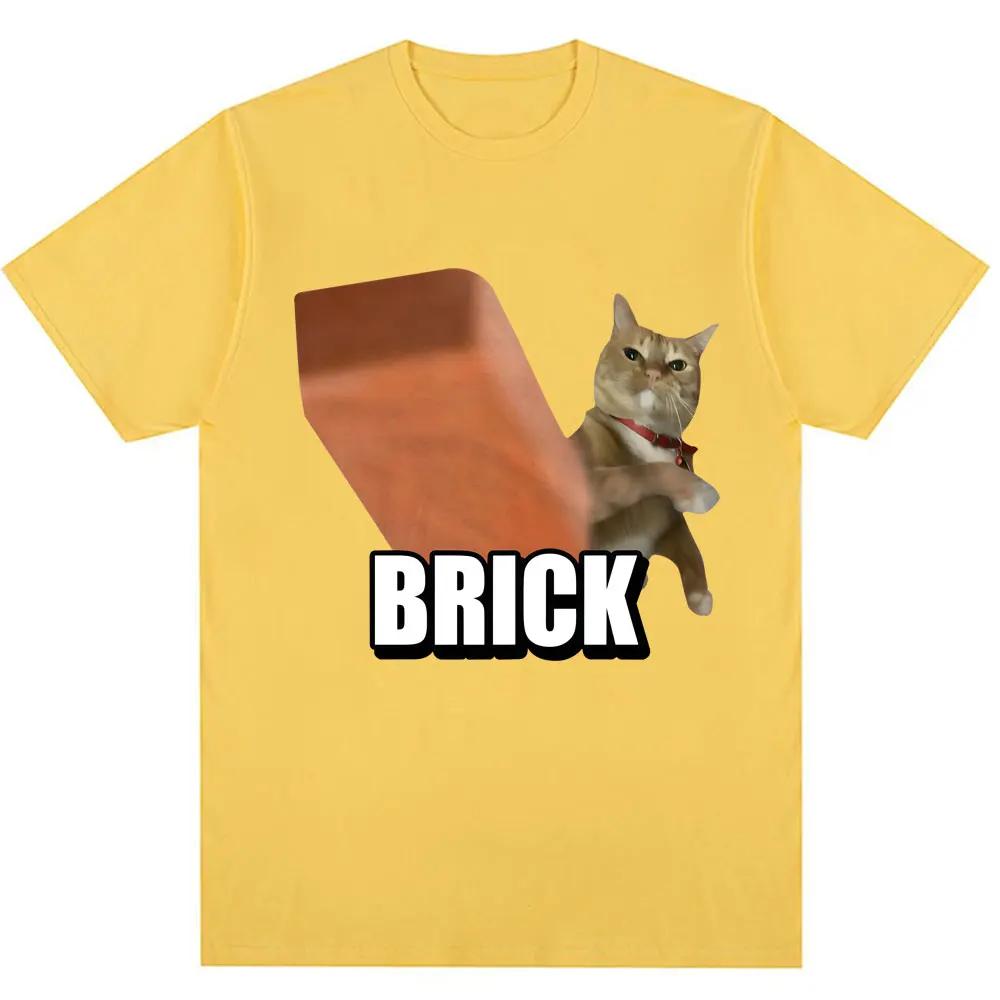 Funny Cat Throwing Brick Meme Graphic Tshirt Unisex Unisex Fashion Humor Harajuku Summer Casual Short Sleeved Unisexs Clothing Tops