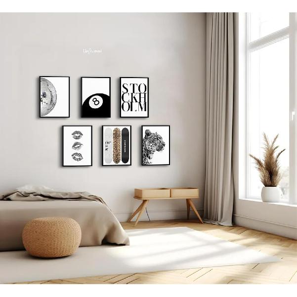 Fashion Trendy Leopard Wall Art Set of 6 Stockholm Preppy Room Painting Picture Wall Decor Black White Aesthetic Cheetah Poster Print Artwork for