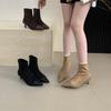 Женские замшевые полусапожки на низком каблуке, новинка 2025 года, осень-зима, тонкие женские ботинки с квадратным носком, дизайнерские полусапожки, ботинки Мартин