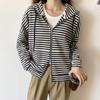 Striped Hooded Sweatshirt Jacket New Year Female Autumn Student Loose Zipper Short Long-sleeved Top Spring and Autumn