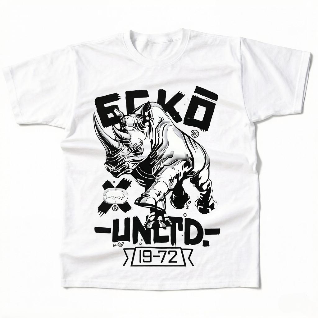 Унисекс футболка Ecko Unltd с принтом носорога, дышащая, мягкая, черная с белым дизайном, классический крой для повседневной носки и активного отдыха