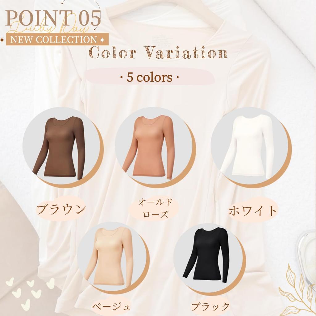 THEOPHEMIA Warm Ultra Warm and Winter Contains Hyaluronic Lightweight Rose Size Women's Innerwear, Cold-Wearing, U-Neck, Stretch, Innerwear, Acid,