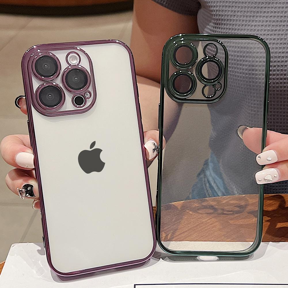 Роскошный прозрачный чехол с покрытием для iPhone 17 Air 16 15 14 Plus 13 12 mini 11 Pro Max, задняя крышка с защитой объектива