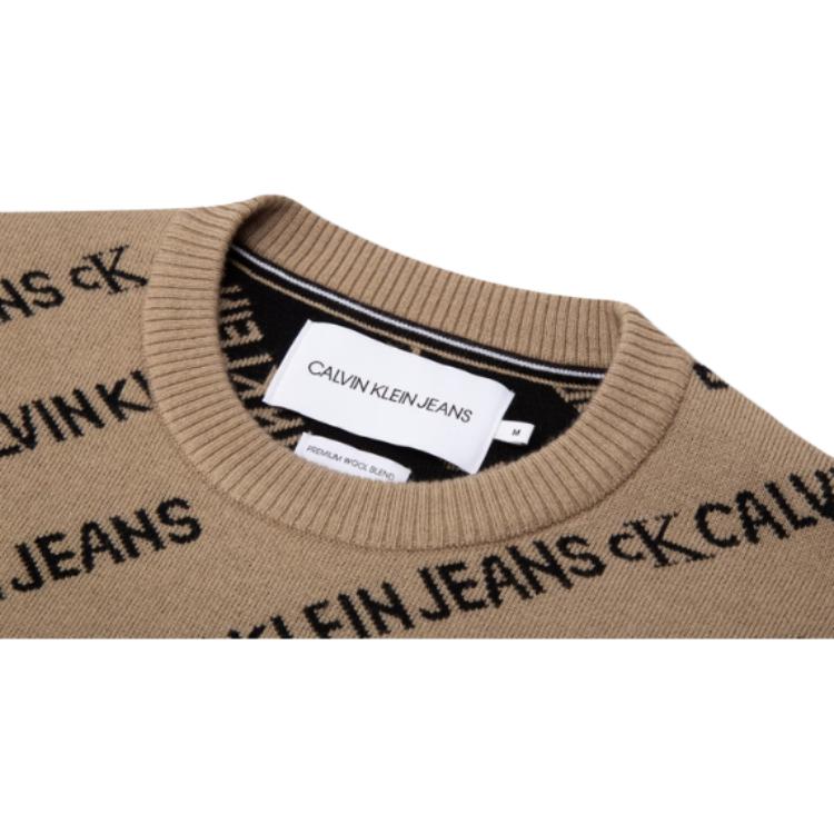 Calvin Klein Жаккардовый свитер с круглым вырезом со сплошными буквами, мужской свитер цвета хаки J319617-PBF