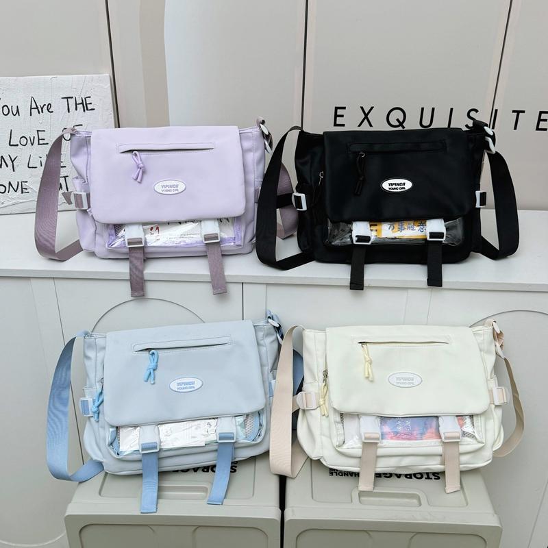 Женская сумка через плечо в студенческом стиле, большая вместительная сумка-мессенджер, контрастная по цвету сумка через плечо