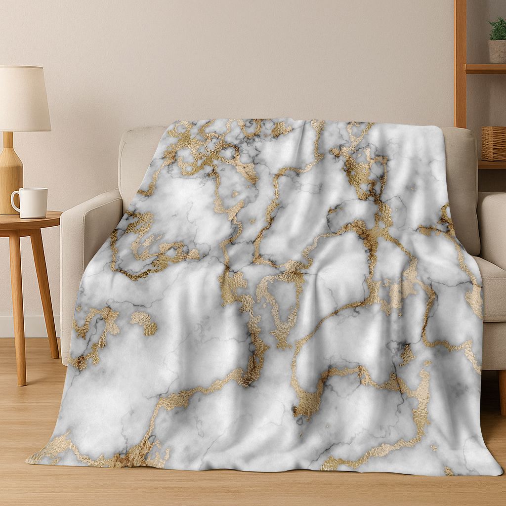 Dream Colorful Stone Texture Marble Black Green Gold Flannel Blanket,Cozy Soft Throw Blanket for Home Bedroom Bed Sofa Gift