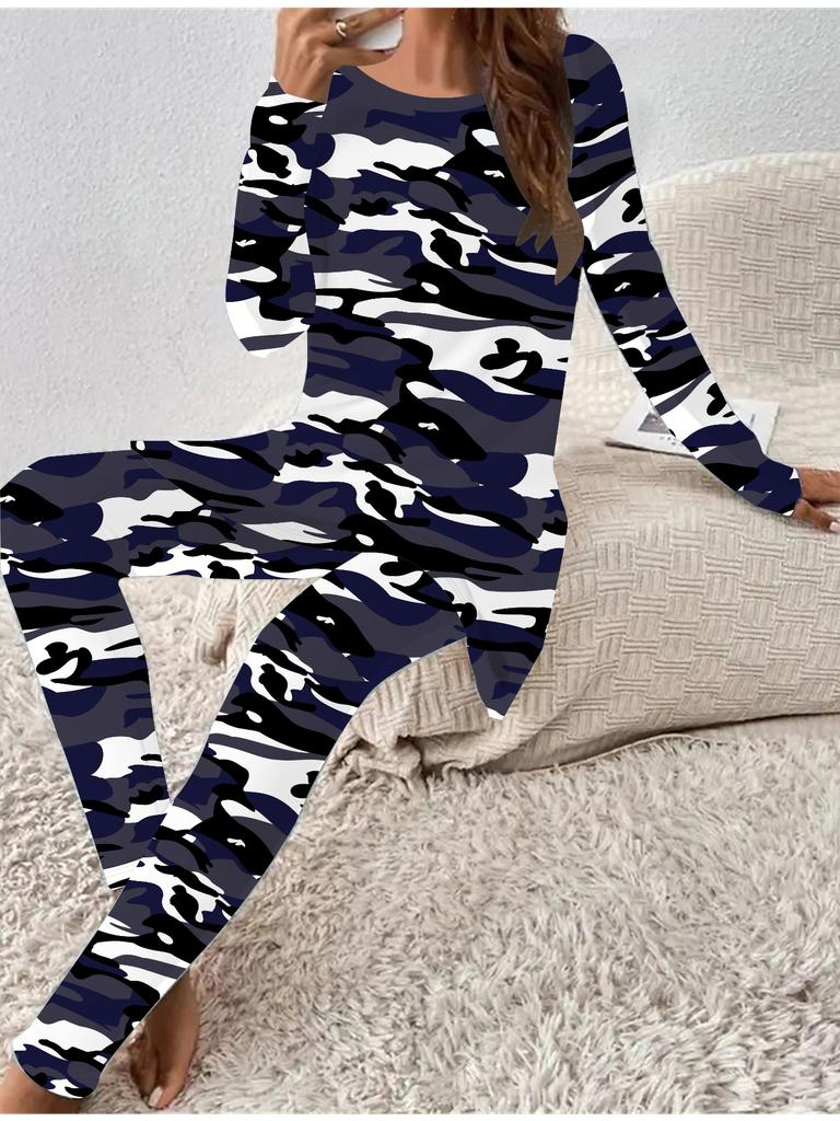 Евро-американская мода 3D камуфляжный принт женский четырехсезонный комплект из двух предметов: футболка с длинным рукавом + длинные брюки. Идеальный подарок