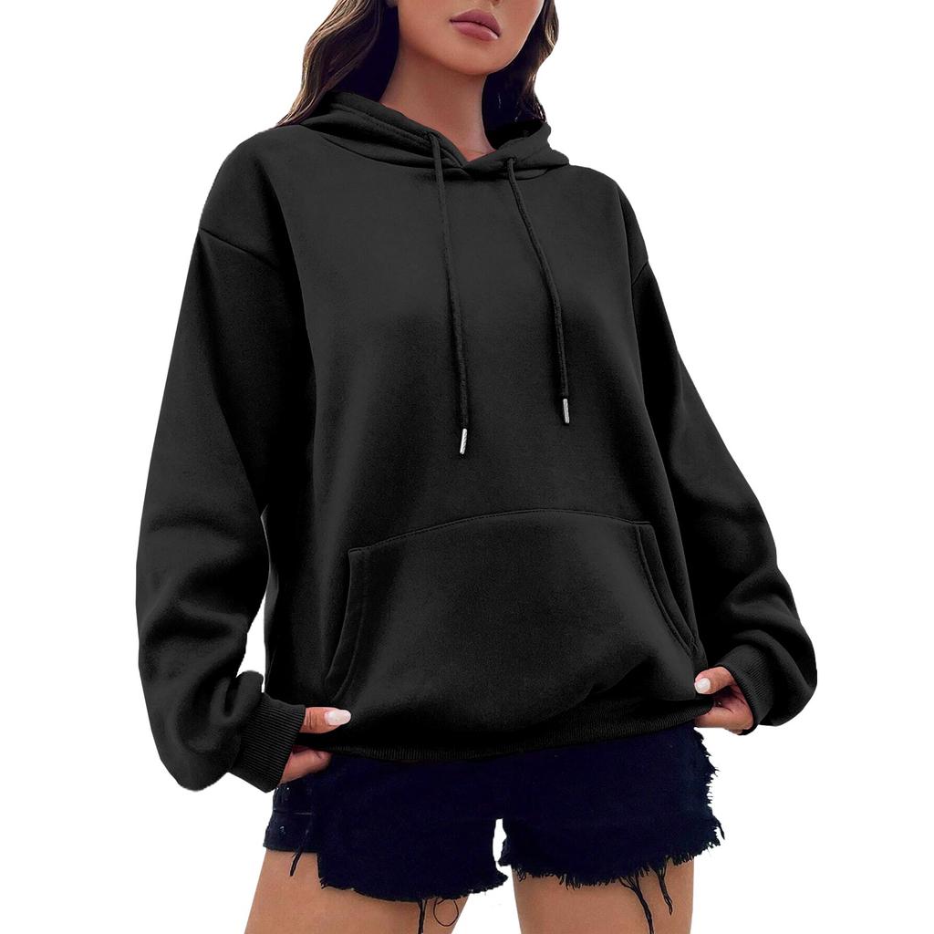 Женская модная осенне-зимняя однотонная свободная флисовая толстовка с длинным рукавом и капюшоном