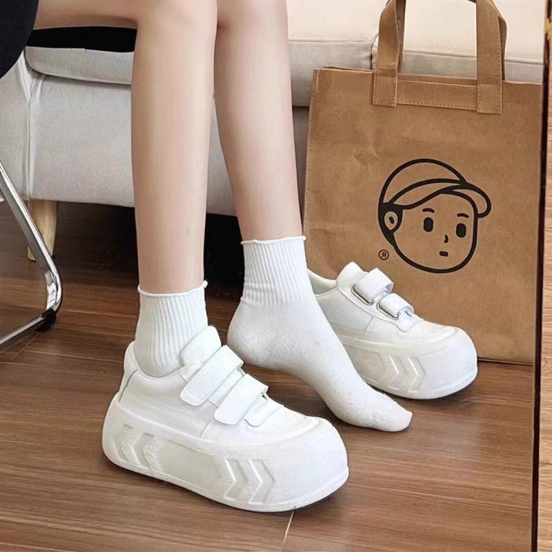 Zhao Ruth, the Same Thick-soled Little White Shoes, Heightening Velcro Casual Shoes, Children's Round Head Versatile Big Head Shoes, Board Shoes, Wom