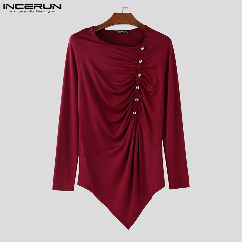 INCERUN Spring Men Long Sleeve Irregular Twisted Casual Fitted T-Shirts Tops Undershirts