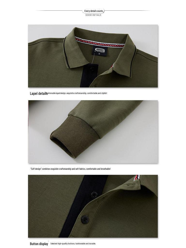 2024 Мужская футболка-поло большого размера с длинным рукавом - деловой офисный тренд, большой хлопковый топ с лацканами для крупных и высоких