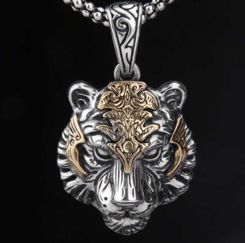 Fashionable Tiger Head Pendant Animal Tiger Necklace Men\\\'s Punk Hip Hop Trendy Casual Jewelry Gift