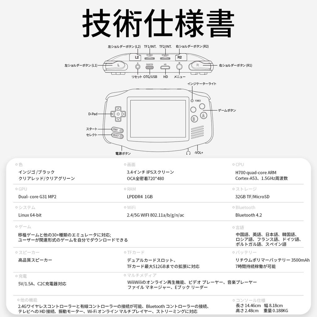 Anbernic RG34XX Handheld Game Console 3.4" IPS Screen Linux H700 Purple - Model Number RG34XX