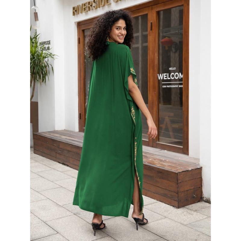 Женская мода лето весна цветочный узор принт рукава 1/2 V-образный вырез свободная талия повседневные платья