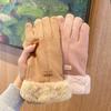Gloves for Women In Winter Cycling Cycling Plus Velvet Thickened  Warm  Cold and Windproof  Student Winter Suede Five Finger Touch Screen
