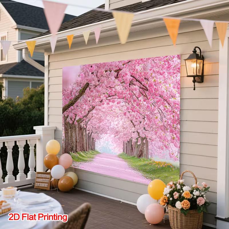 2D Фотофон Тоннель из Цветущей Вишни Дорога Сакуры Фон