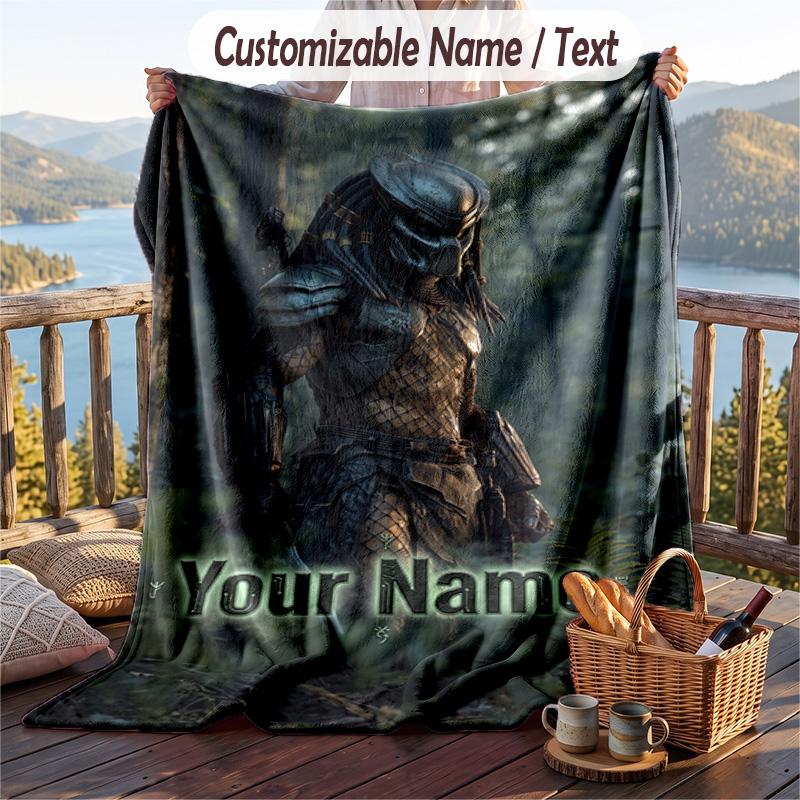 Custom Text Flannel Throw Blanket, Lightweight Cozy Bed Sofa BlanketPredator