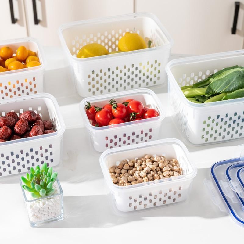 Plastic Fresh-Keeping Container Set With Lid Suitable For Refrigerator Filter Fresh-Keeping Fruits Vegetables Berries And Meat
