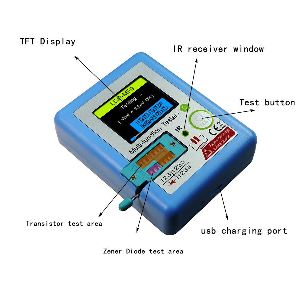 Цветной дисплей Транзисторный тестер Мультиметр MOSFET NPN PNP Симистор MOS Транзистор Тестер Диод Триод Конденсатор Резистор Тестер