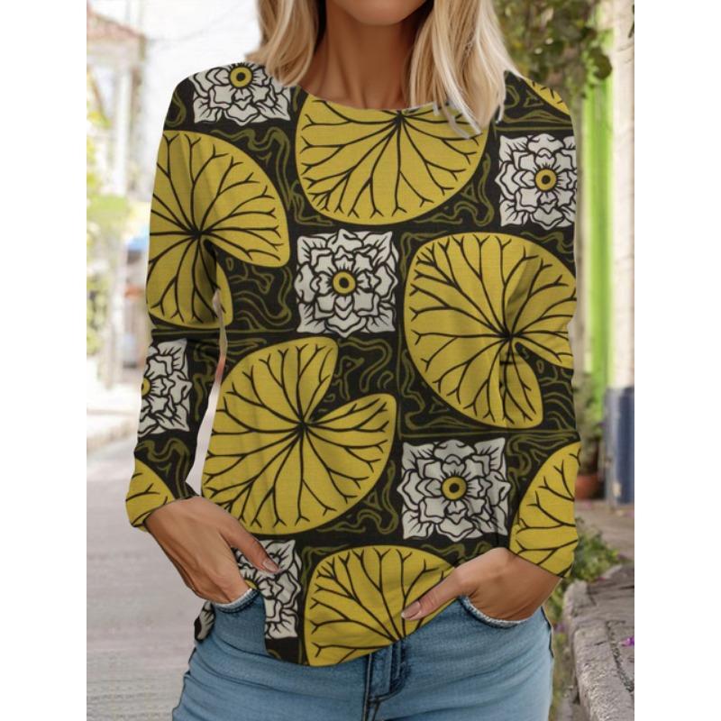 Женские белые топы с длинными рукавами, повседневные топы с круглым вырезом, 3D-принт с цветами, модный трендовый принт, женская футболка с длинными рукавами