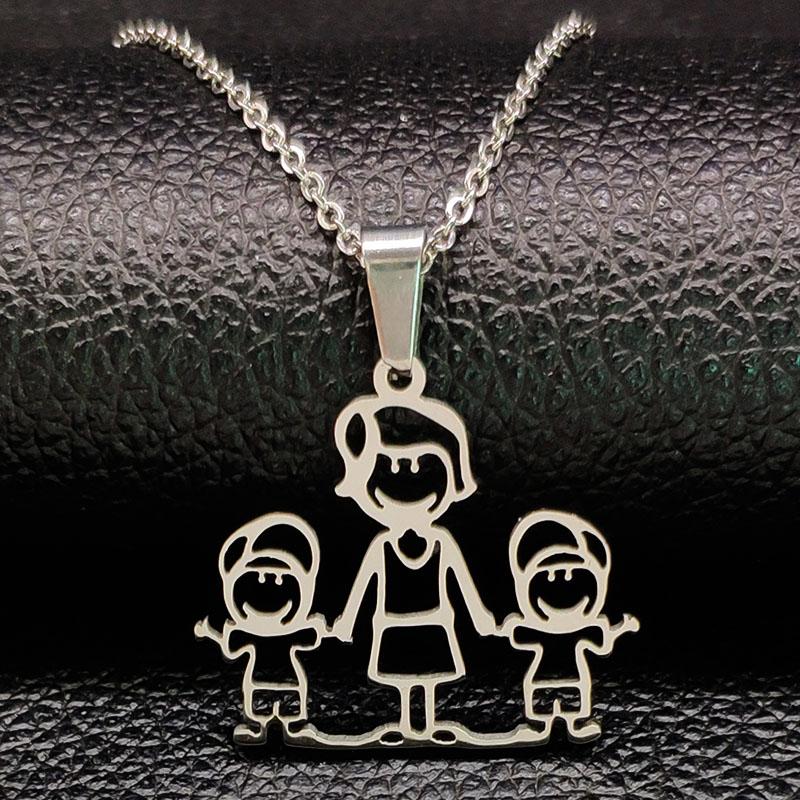 Mothers and Children Family Stainless Steel Necklaces Silver Color Necklace Jewelry dia de la madre Mother's Day Gift N328S01