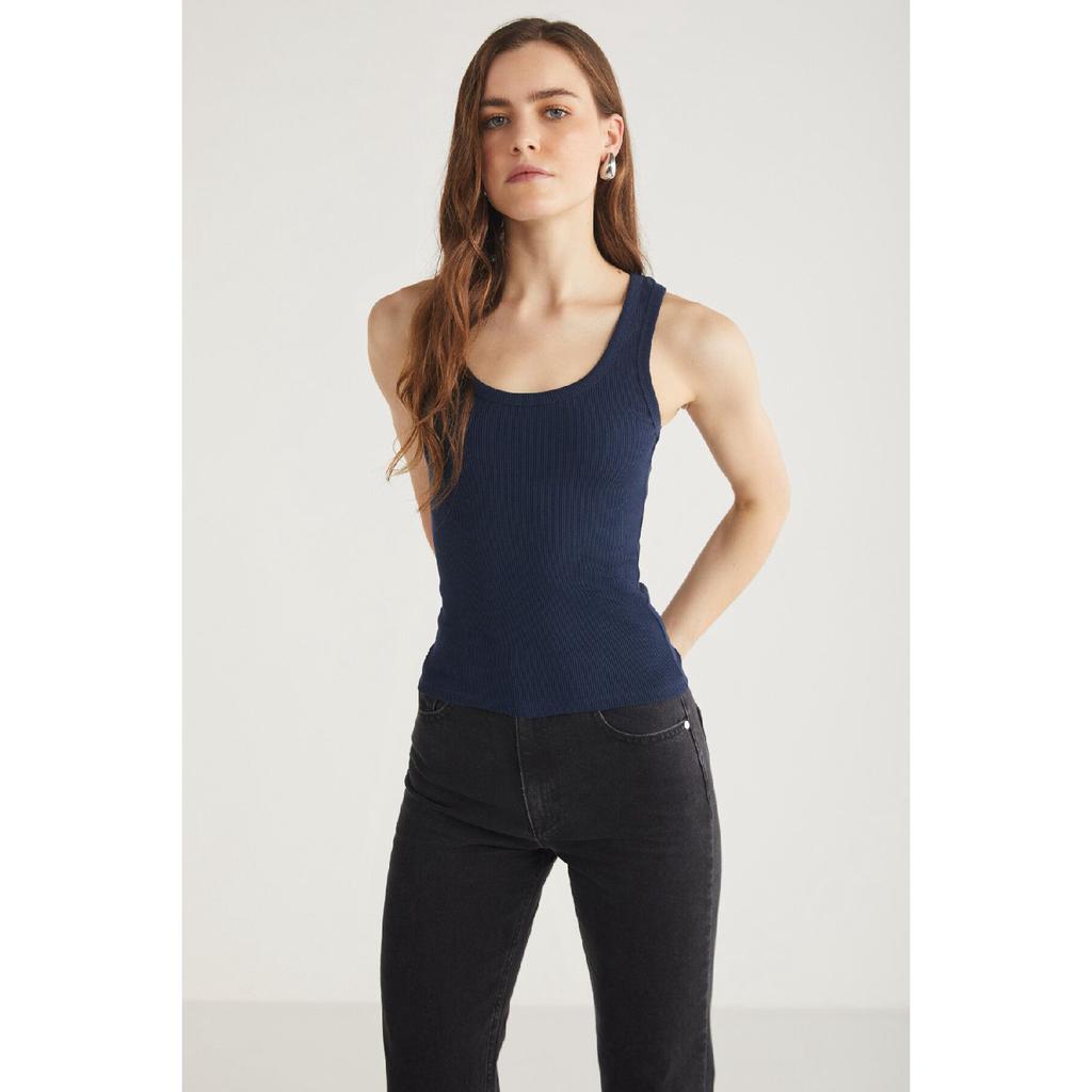 Lllesol Женская базовая белая майка в рубчик на толстых бретелях