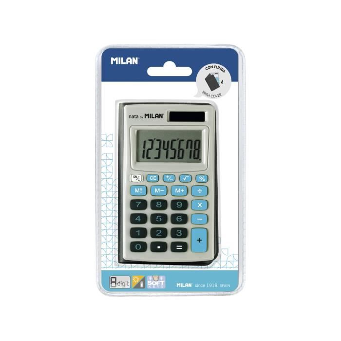 Calculatrice De Poche - 8 Chiffres - Étui Inclus - Double Alimentation - Couleur Gris/bleu