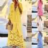 Women Spring Summer Lace Tassel Solid Color Hollow Out Loose Holiday Beach Bohemia Style Long Dress Clothing Plus Size
