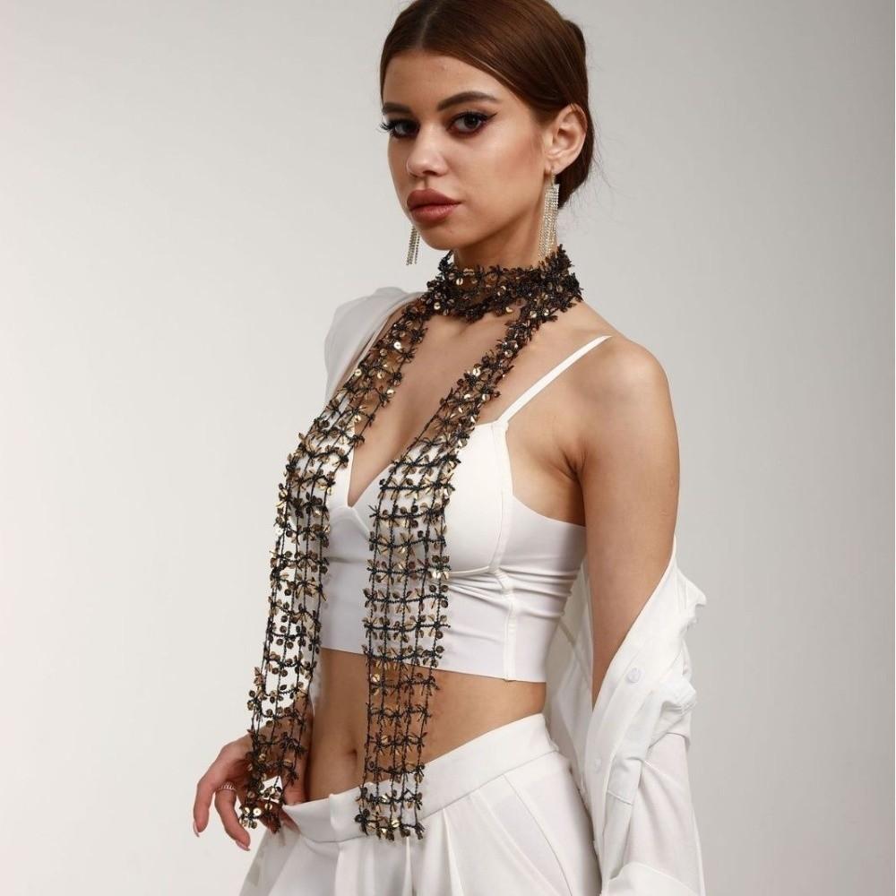 Sequins Belly Dancing Scarf Flower Shape Waist Chain Neck Wrap Sequin Scarf  Belly Dancing Belt
