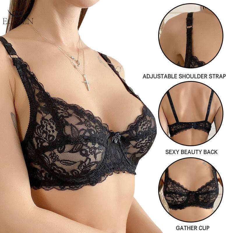 Women Lace Lingerie Plus Size No Padded Bra Women Fashion Ultra Thin Bra Transparent Sexy Single Layer Lace