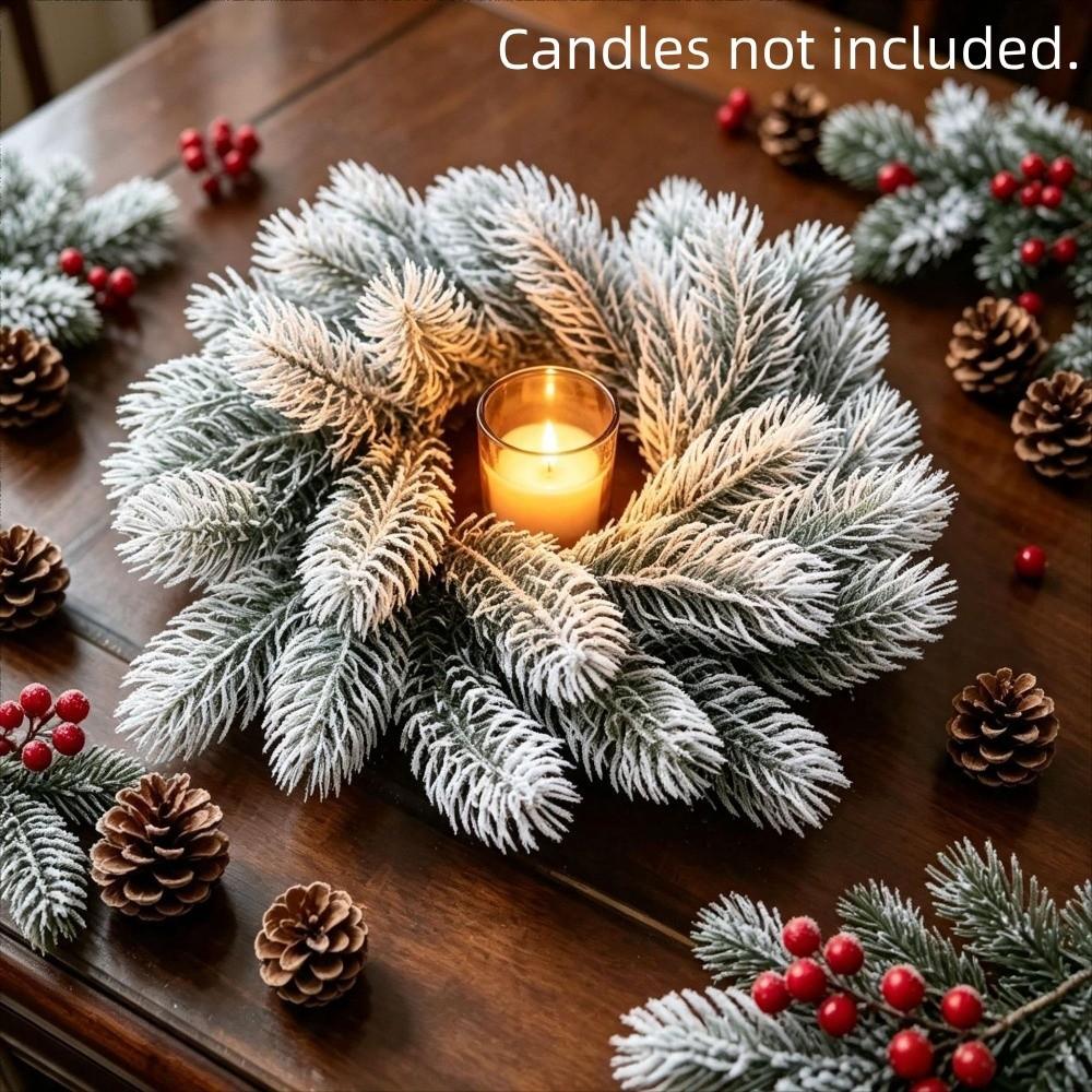 Pine Needle Christmas Wreath Candlestick Pinecone Red Berry Candle Wreaths Photography Props