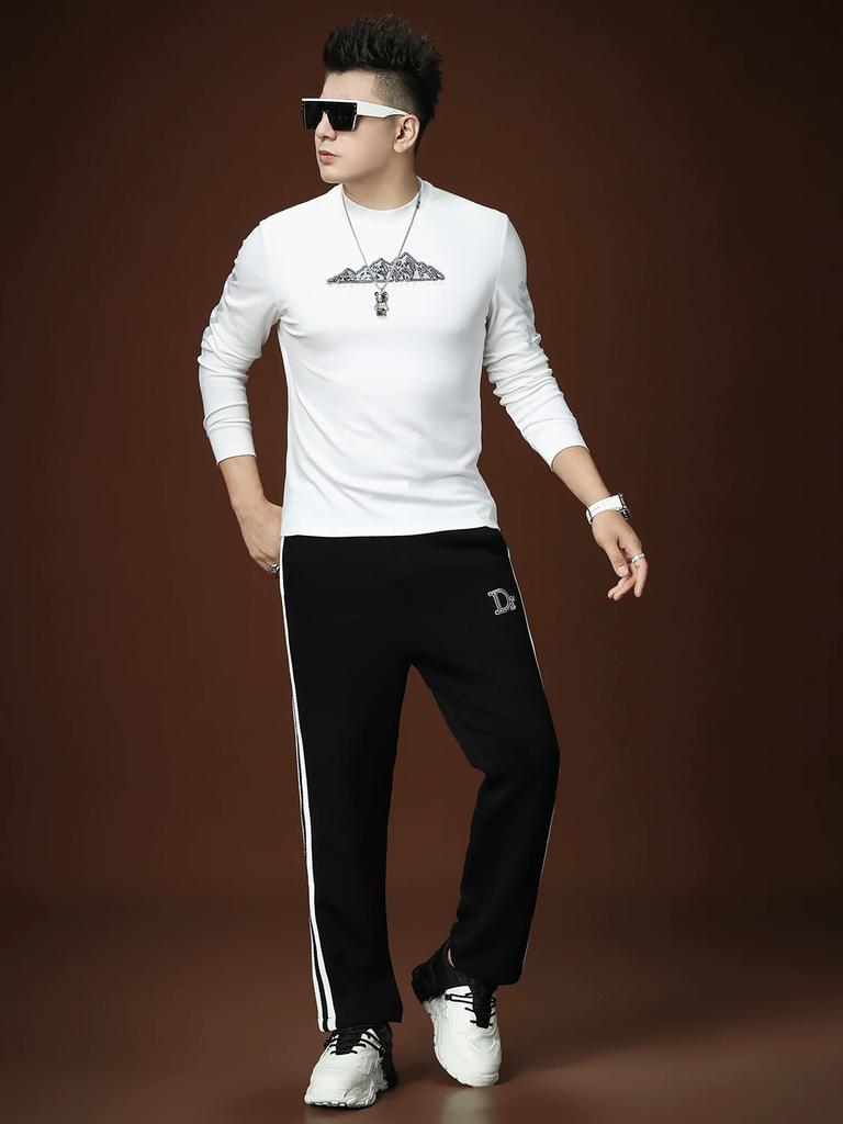 European-Style Men's Long-Sleeve T-Shirt with Lettering and Gold Stamping, 2025 Autumn New Fashion Brand Slim-Fit Top for Men