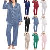 Women Pajamas Set Button Down Satin Silk Sleepwear Sets Long Sleeve V Neck Loungewear Nightwear