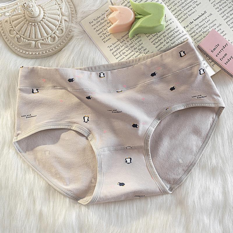 Women S Pure Cotton Antibacterial Breathable Mid Waist Printed Triangle Panties